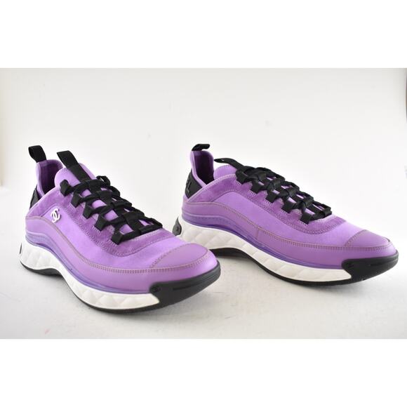 Chanel 20C Mens Purple Black White CC Logo Lace Up Low Top Trainer Sneaker 44 11 - Picture 3 of 13